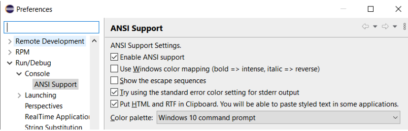 ANSI support for the Eclipse console